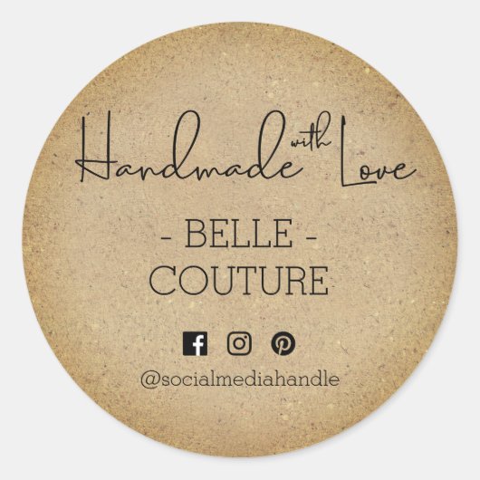 Handgefertigt mit Liebe Rustic Ombre Kraft Look Cu Runder Aufkleber (Vorderseite)