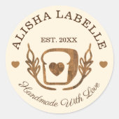 Handgefertigt mit Liebe Rustikale Bäckerei Brotlai Runder Aufkleber (Vorderseite)