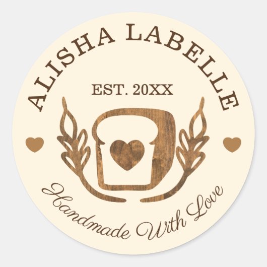 Handgefertigt mit Liebe Rustikale Bäckerei Brotlai Runder Aufkleber (Vorderseite)
