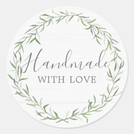 Handgefertigt mit Liebe Rustikales Holz und Botani Runder Aufkleber (Vorderseite)