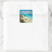 Handgefertigt mit Liebe Schöner tropischer Strand Quadratischer Aufkleber (Tasche)