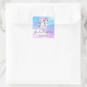 Handgefertigt mit Liebe Schönes Einhorn mit Regenb Quadratischer Aufkleber (Tasche)