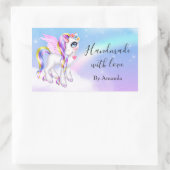 Handgefertigt mit Liebe Schönes Einhorn mit Regenb Rechteckiger Aufkleber (Tasche)
