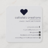 Handgefertigt mit Liebe Schwarz-Grau Glitzer Herz Quadratische Visitenkarte (Rückseite)