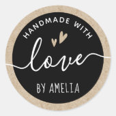 Handgefertigt mit Liebe schwarz und Kraft-Papier-L Runder Aufkleber (Vorderseite)
