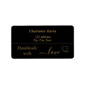 Handgefertigt mit Liebe, schwarzer Goldname Rückse Adressaufkleber (Vorne)