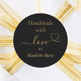 Handgefertigt mit Liebe, schwarzer Goldname Runder Aufkleber