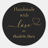 Handgefertigt mit Liebe, schwarzer Goldname Runder Aufkleber (Vorderseite)