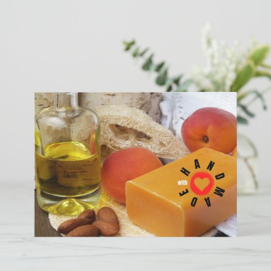 Handgefertigt mit Liebe Seife Maker Pfirsichöl Dankeskarte (Stehend Vorderseite)