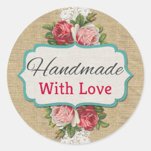 Handgefertigt mit Liebe Shabby Chic Rose Vintage S Runder Aufkleber