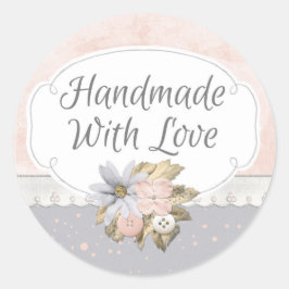 Handgefertigt mit Liebe Shabby Chic Rustikal Blume Runder Aufkleber
