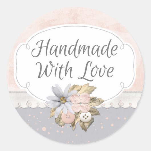 Handgefertigt mit Liebe Shabby Chic Rustikal Blume Runder Aufkleber (Vorderseite)