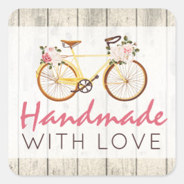 Handgefertigt mit Liebe Shabby Chic Vintages Fahrr Quadratischer Aufkleber