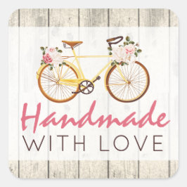 Handgefertigt mit Liebe Shabby Chic Vintages Fahrr Quadratischer Aufkleber