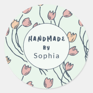 Handgefertigt mit Liebe Sketchy Floral   Cottage S Runder Aufkleber