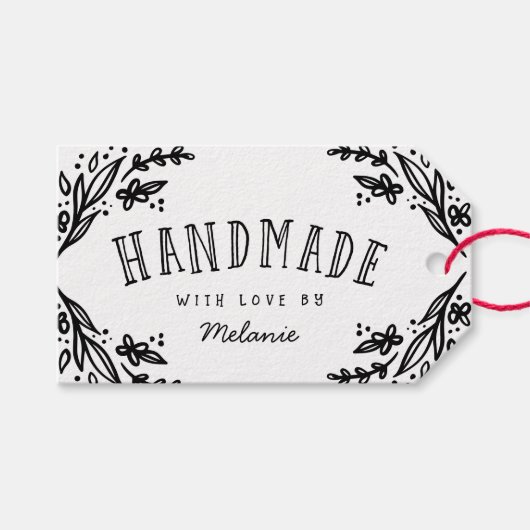 Handgefertigt mit Liebe skizziertem Blumendesign k Geschenkanhänger (Vorderseite (Horizontal))