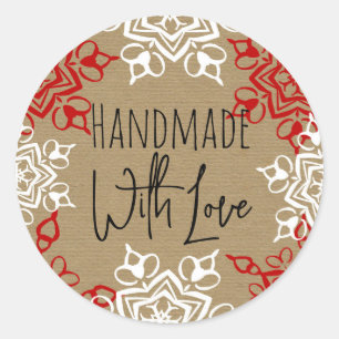 Handgefertigt mit Liebe Snowflake Weihnachtsgesche Runder Aufkleber