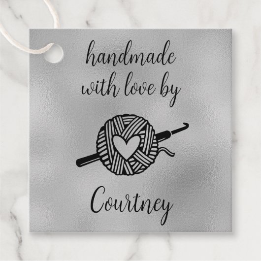 Handgefertigt mit Liebe Square Crochet Geschenkanhänger (Vorderseite)