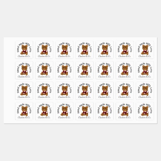 Handgefertigt mit Liebe Teddy Bär Niedlich Persona Etiketten (Blatt)