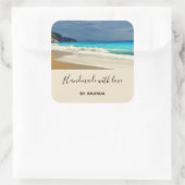 Handgefertigt mit Liebe Türkisblau tropisches Meer Quadratischer Aufkleber (Tasche)