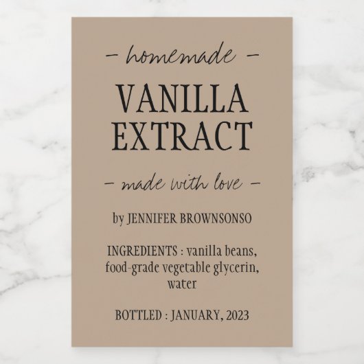 Handgefertigt mit Liebe Vanilla Extract Lebensmitteletikett (Einzelnes Label)