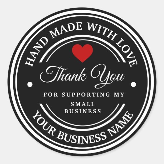 handgefertigt mit Liebe | Vielen Dank für Ihr klas Runder Aufkleber (Vorderseite)