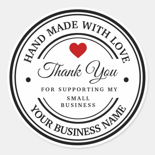handgefertigt mit Liebe | Vielen Dank Runder Aufkleber (Vorderseite)