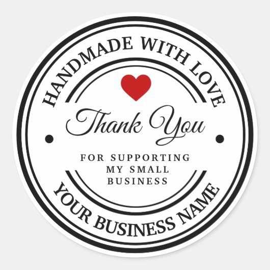 Handgefertigt mit Liebe | Vielen Dank Runder Aufkleber (Vorderseite)
