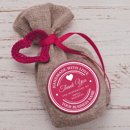 Handgefertigt mit Liebe | Vielen Dank Runder Aufkleber