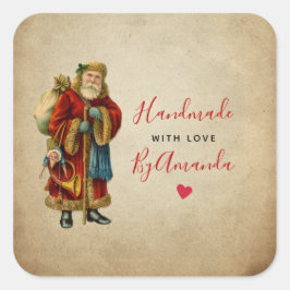 Handgefertigt mit Liebe Vintag Alte Welt Santa Quadratischer Aufkleber