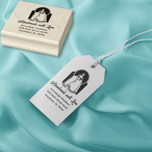 Handgefertigt mit Liebe Vintag gekleidete Frauen Gummistempel