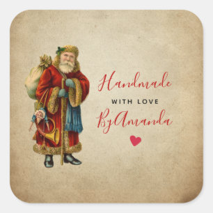 Handgefertigt mit Liebe Vintage Old World Weihnach Quadratischer Aufkleber