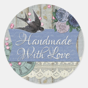Handgefertigt mit Liebe Vintage Schwalbe Shabby Runder Aufkleber