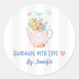 handgefertigt mit Liebe Vintage-Teekanne Runder Aufkleber