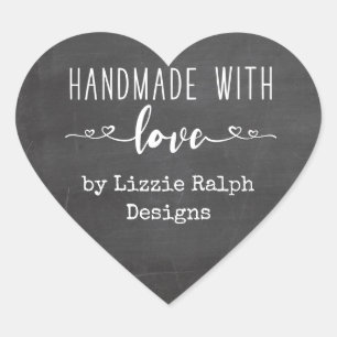 Handgefertigt mit Liebe von Custom Chalkboard Herz-Aufkleber