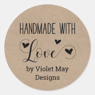 Handgefertigt mit Liebe von Custom Name - Kraft Lo Runder Aufkleber