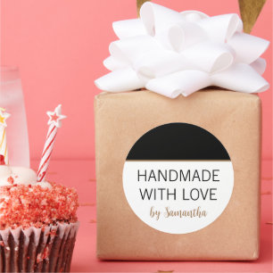 Handgefertigt mit Liebe von Name Schwarz Gold Runder Aufkleber