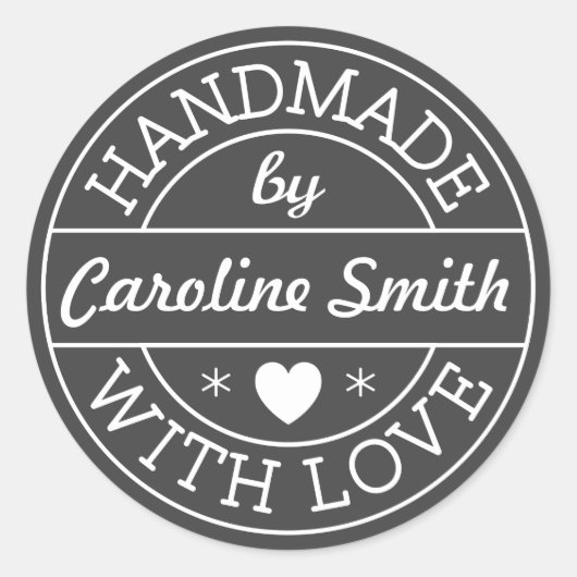 Handgefertigt mit personalisierter Liebe, dunkelgr Runder Aufkleber (Vorderseite)