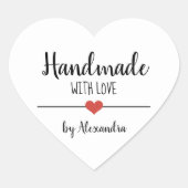 Handgefertigt mit personalisierter Liebe Herz-Aufkleber (Vorderseite)