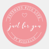 Handgefertigt mit Personalisierter Monogramm-Aufkl Runder Aufkleber (Vorderseite)