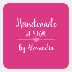 Handgefertigt mit rechteckigem Liebe-Rosa-Skriptna Quadratischer Aufkleber