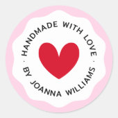 Handgefertigt mit rosa Liebe, rosa, gewelltes, rot Runder Aufkleber (Vorderseite)