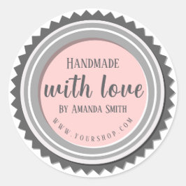 Handgefertigt mit rosa Rundaufkleber in Liebe Runder Aufkleber