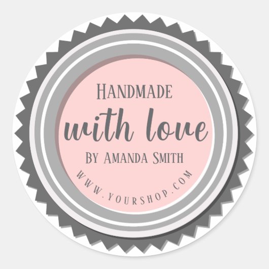 Handgefertigt mit rosa Rundaufkleber in Liebe Runder Aufkleber (Vorderseite)