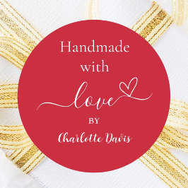 Handgefertigt mit rotem Liebe-Namen Runder Aufkleber