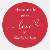 Handgefertigt mit rotem Liebe-Namen Runder Aufkleber (Vorderseite)