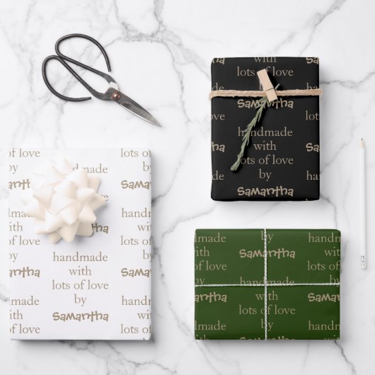 Handgefertigt mit vielen Lieben Gold Schwarz Grün Geschenkpapier Set (Vorderseite)