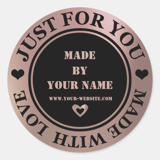 Handgefertigt nur für Sie gemacht Liebe Schwarz-We Runder Aufkleber (Vorderseite)