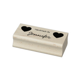 Handgefertigt von Cursive Script Name Zwei Herzen Gummistempel