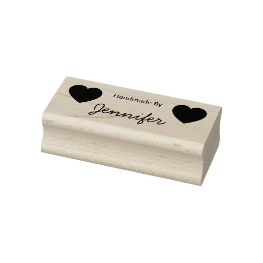 Handgefertigt von Cursive Script Name Zwei Herzen Gummistempel (Stempel)